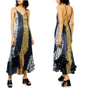 Topshop Godet Boho Mixed Print Midi Slip Dress
